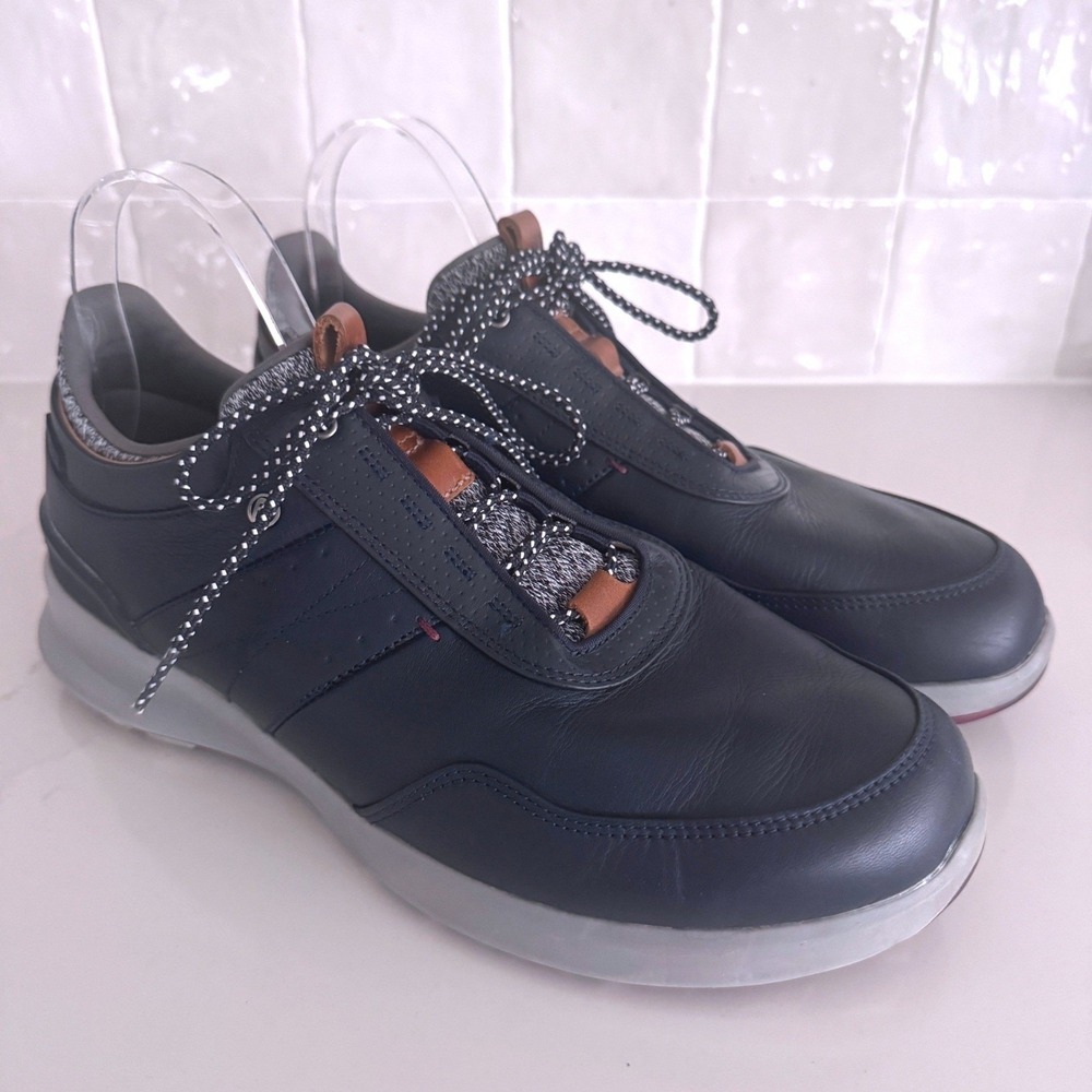 FootJoy Stratos Golf Shoes Mens 10W Navy Leather Spikeless Stratofoam Comfort